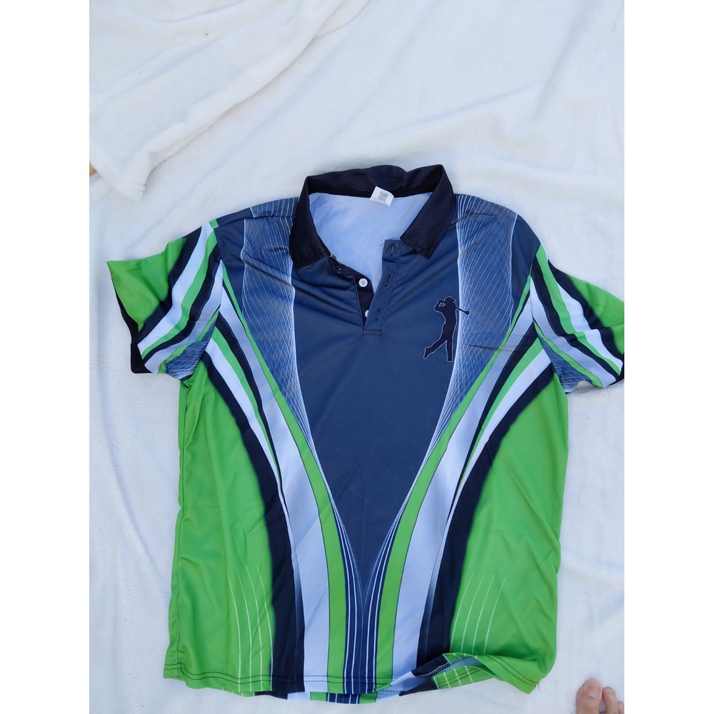 Mens Golf Shirt Polo XXL Short Sleeve Geo Pattern Green Gray Black